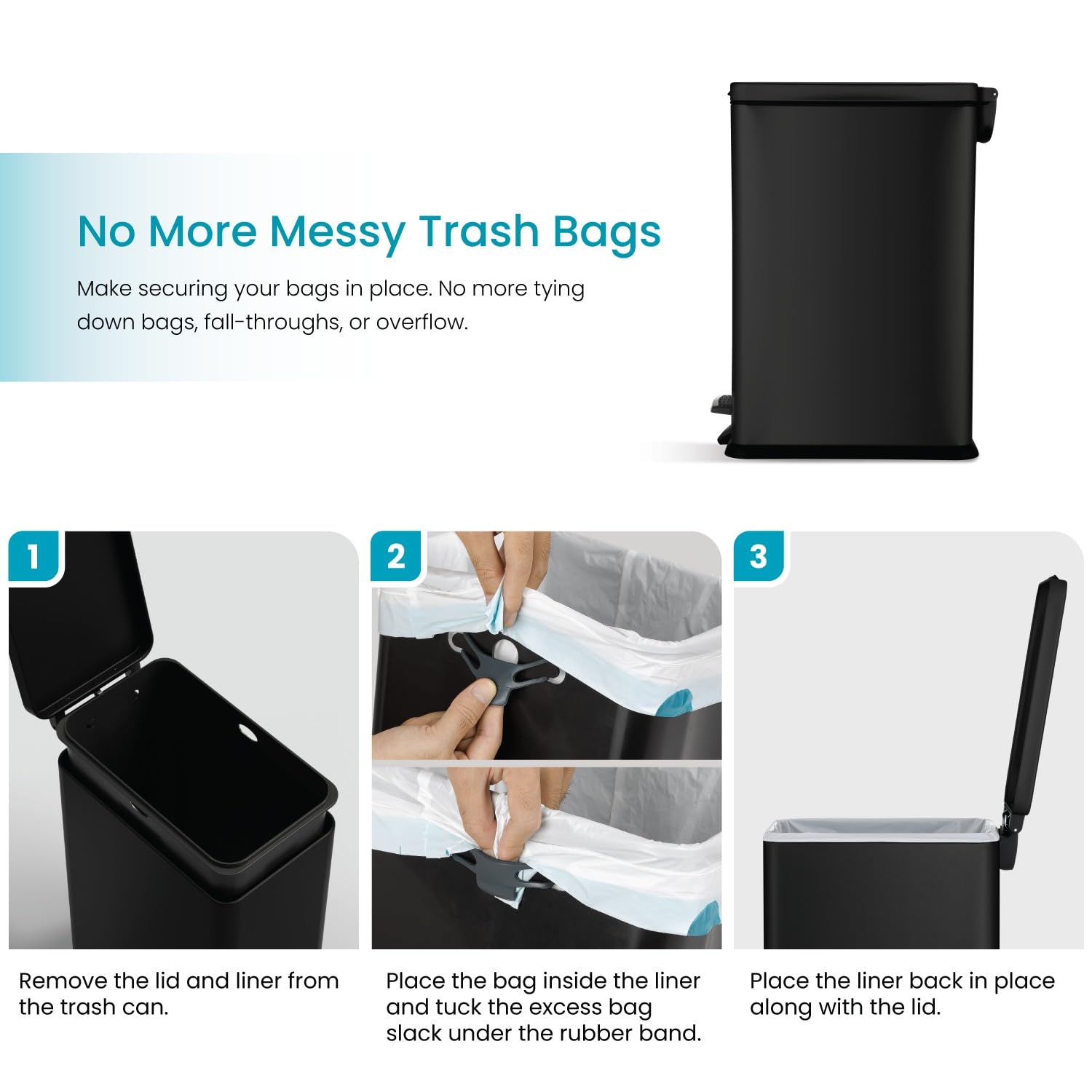 Home Zone Living inner liner and tuck band displaying secure bag hold for neater interior