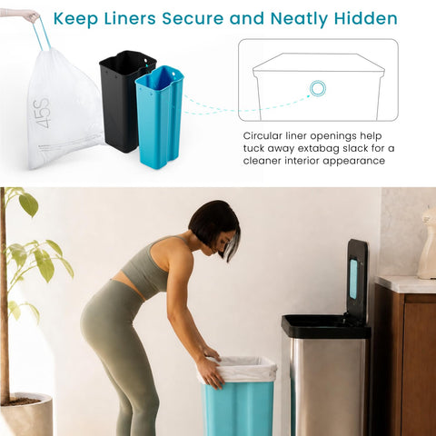 Home Zone Living open compartments displaying separated trash and recyclables