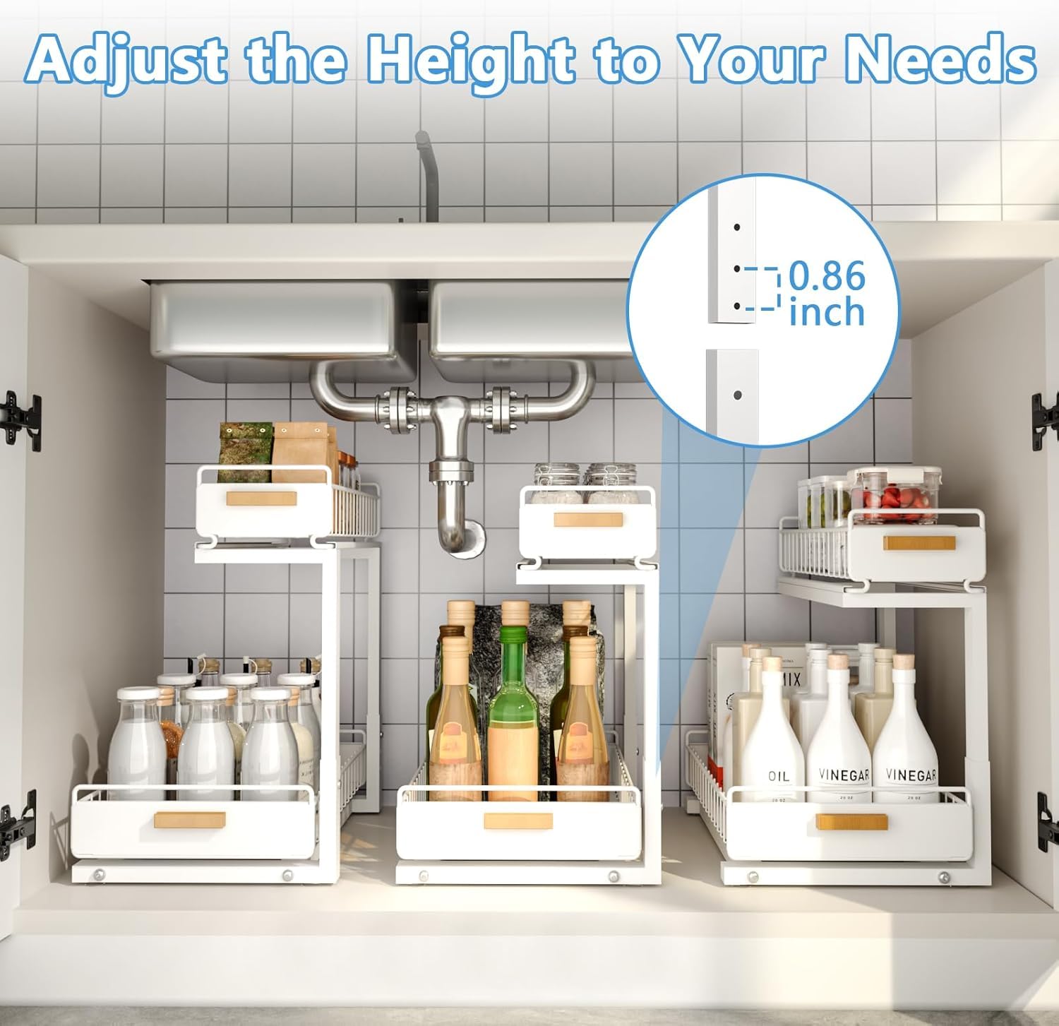 HOMEBOSILY loaded shelves holding cleaners and toiletries for organized storage