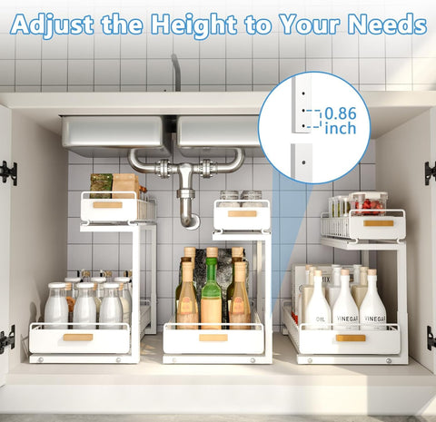 HOMEBOSILY loaded shelves holding cleaners and toiletries for organized storage