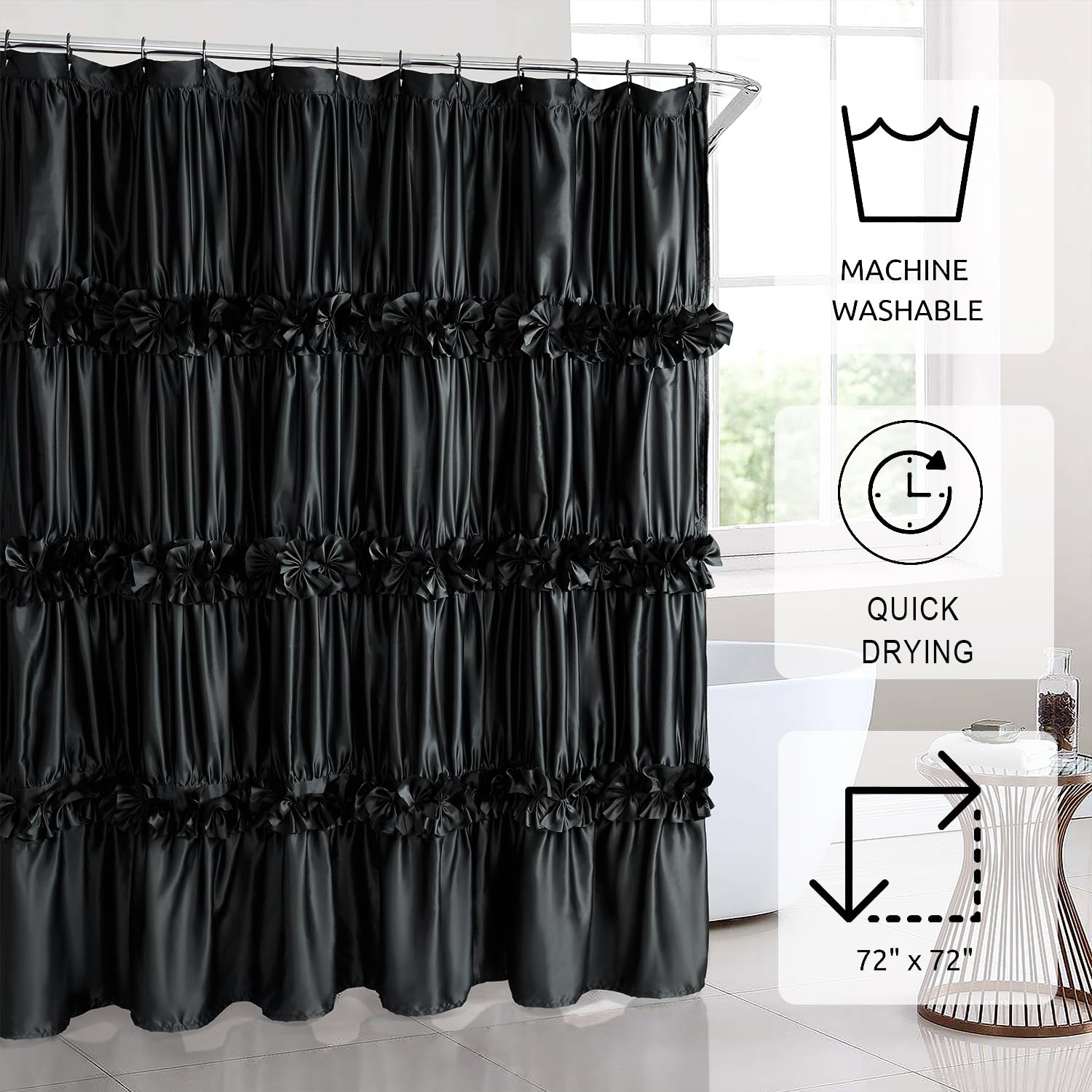 Homechoice Decor curtain installed in bathroom showing improved aesthetic and splash protection