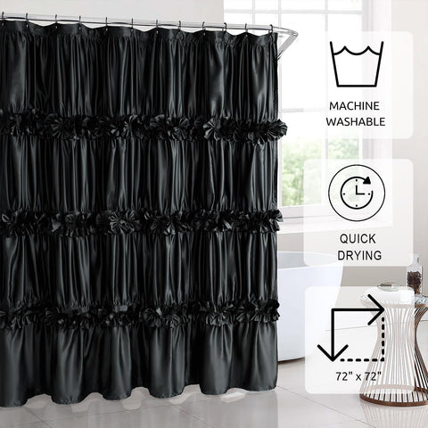 Homechoice Decor curtain installed in bathroom showing improved aesthetic and splash protection