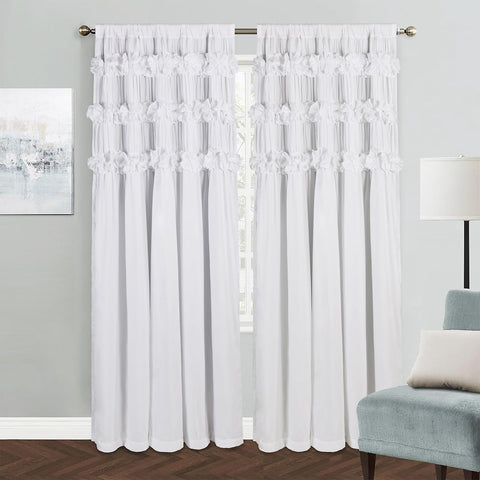 Homechoice Decor full panel front view showing elegant ruffles and room darkening benefit