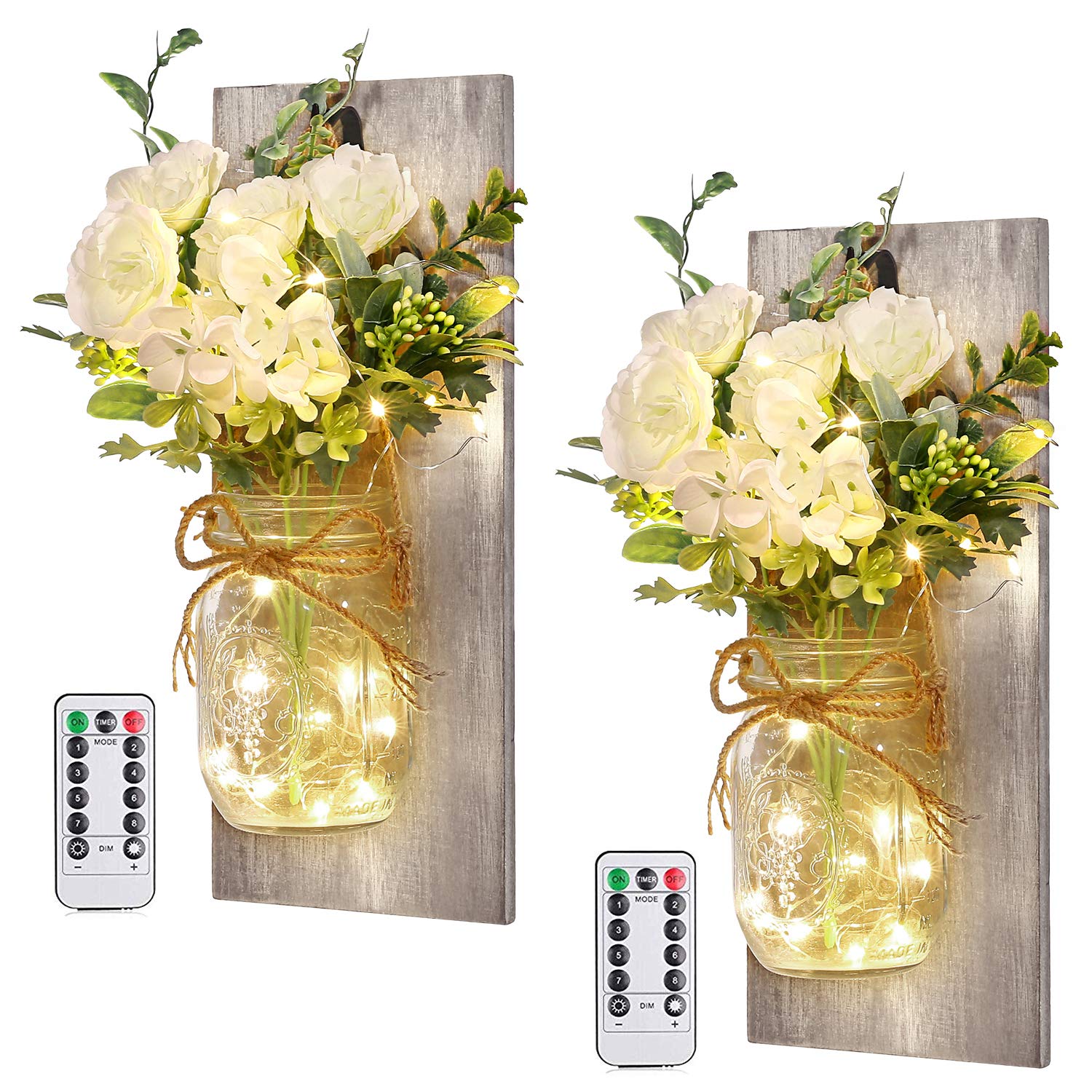 Homecor front view of mason jar sconce showing complete farmhouse charm and cozy light