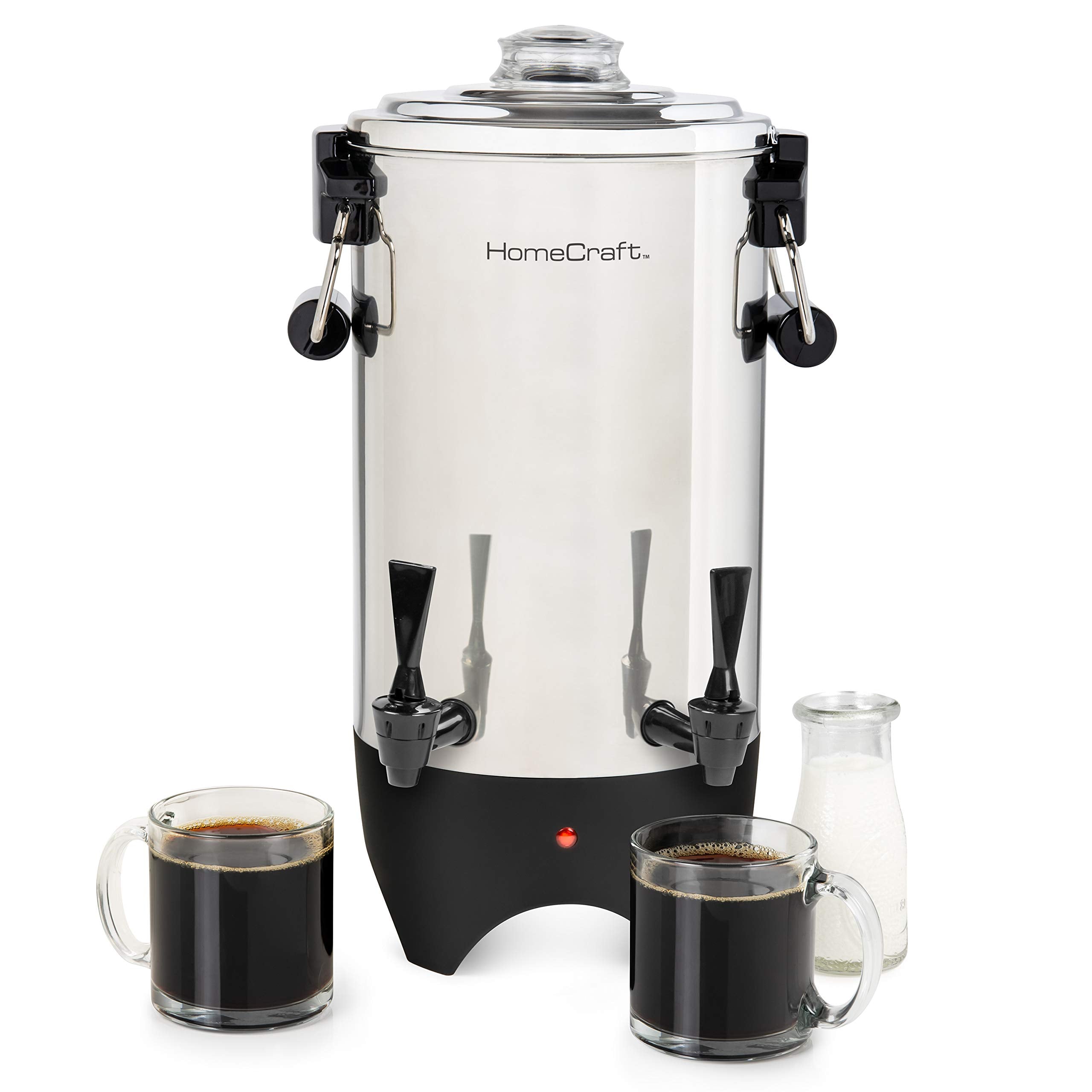 HomeCraft front view of coffee urn showing polished finish and capacity benefit