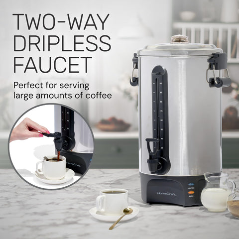 Homecraft urn next to standard carafe for scale showing large 100-cup capacity