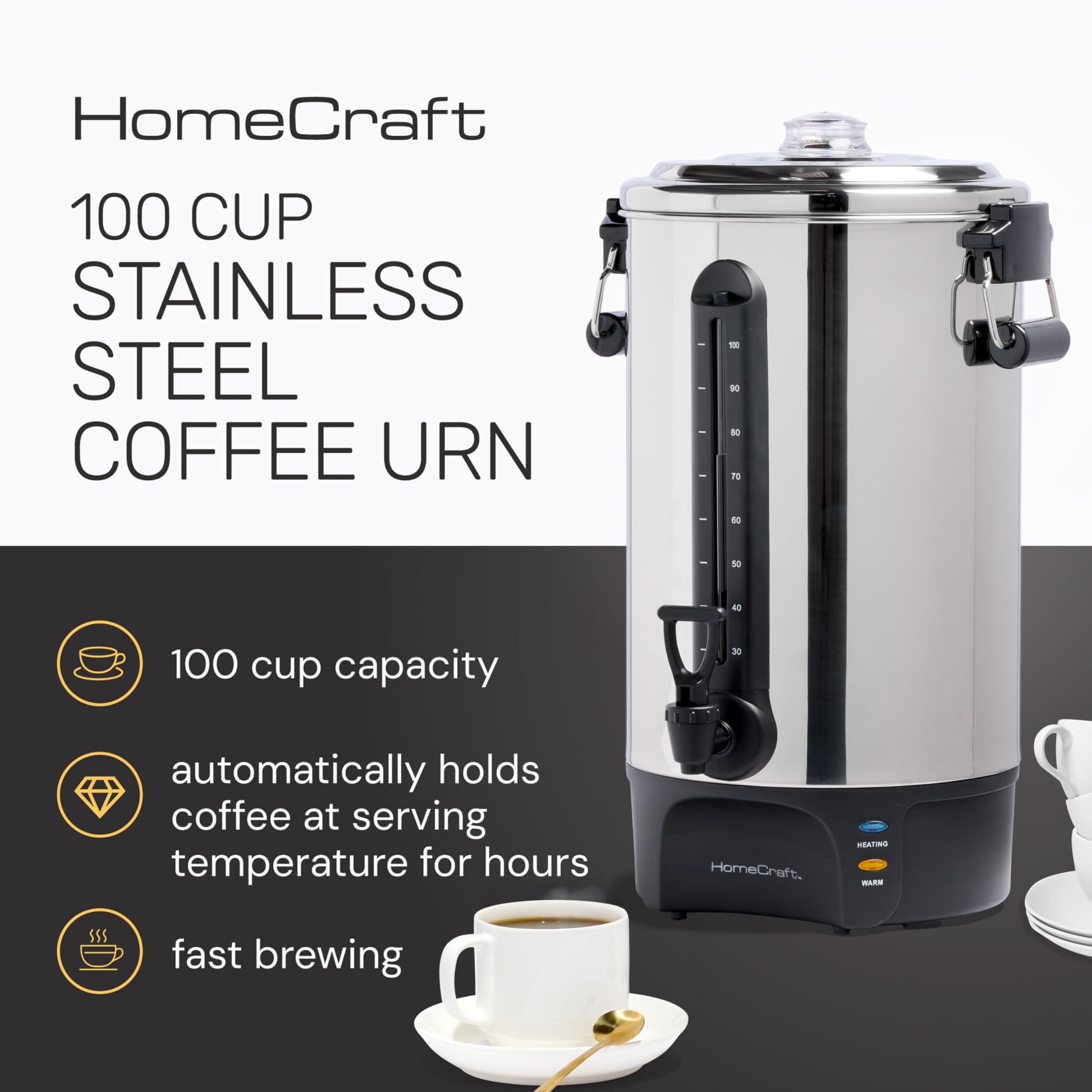 Homecraft stainless-steel texture close-up highlighting durable, easy-to-clean surface