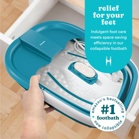 Homedics folded profile demonstrating space-saving storage benefit