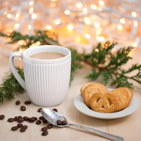 HomeElves mug in use with coffee illustrating generous capacity and everyday comfort