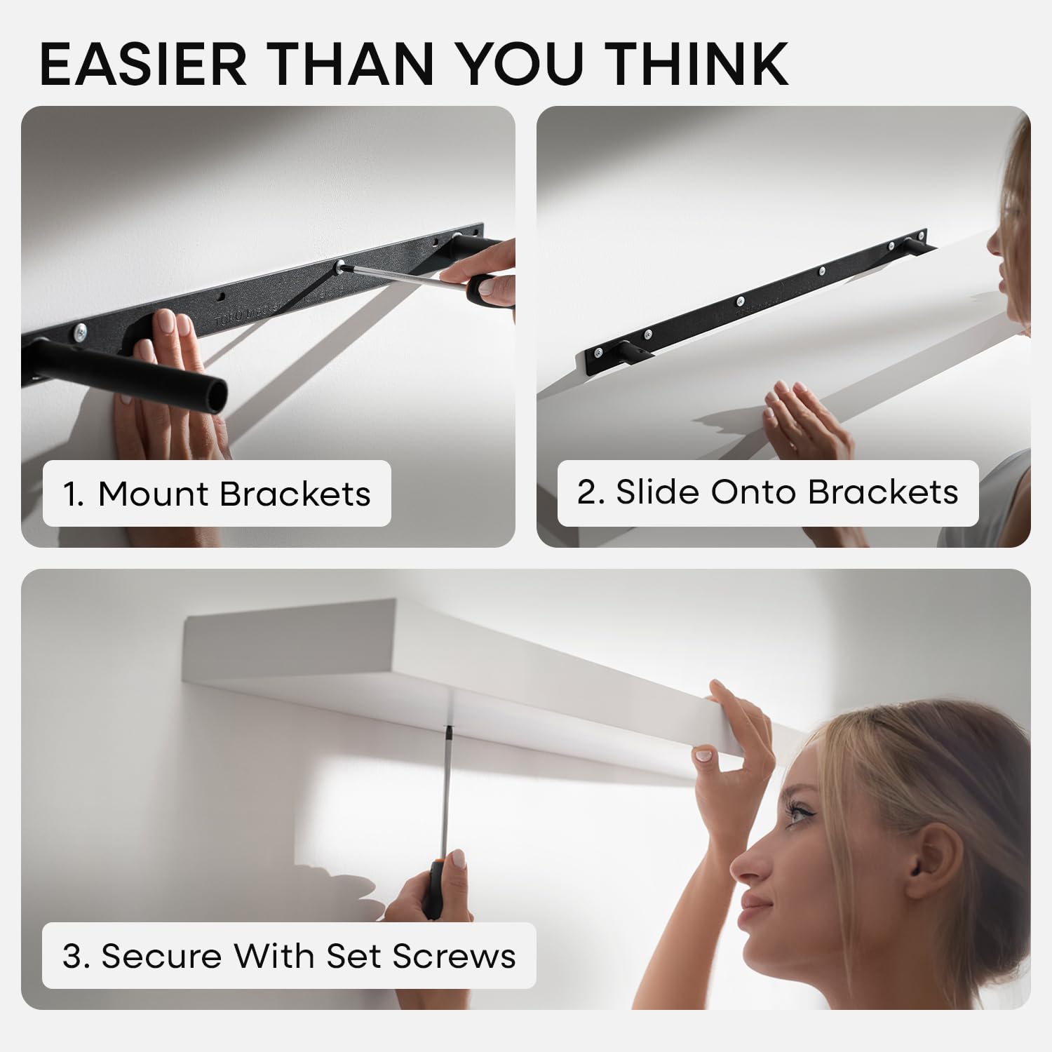Homeforia internal metal bracket hidden inside shelf illustrating invisible mounting