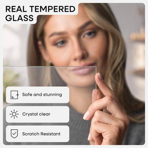 Homeforia glass close-up demonstrating ultra-clear tempered clarity and sharp detail