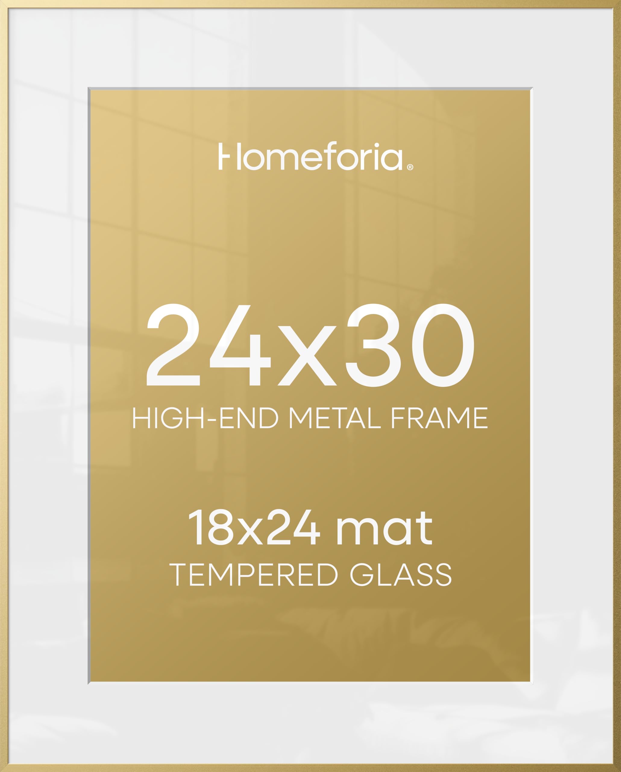 Homeforia front view of gold frame showing polished packaging and luxe presentation