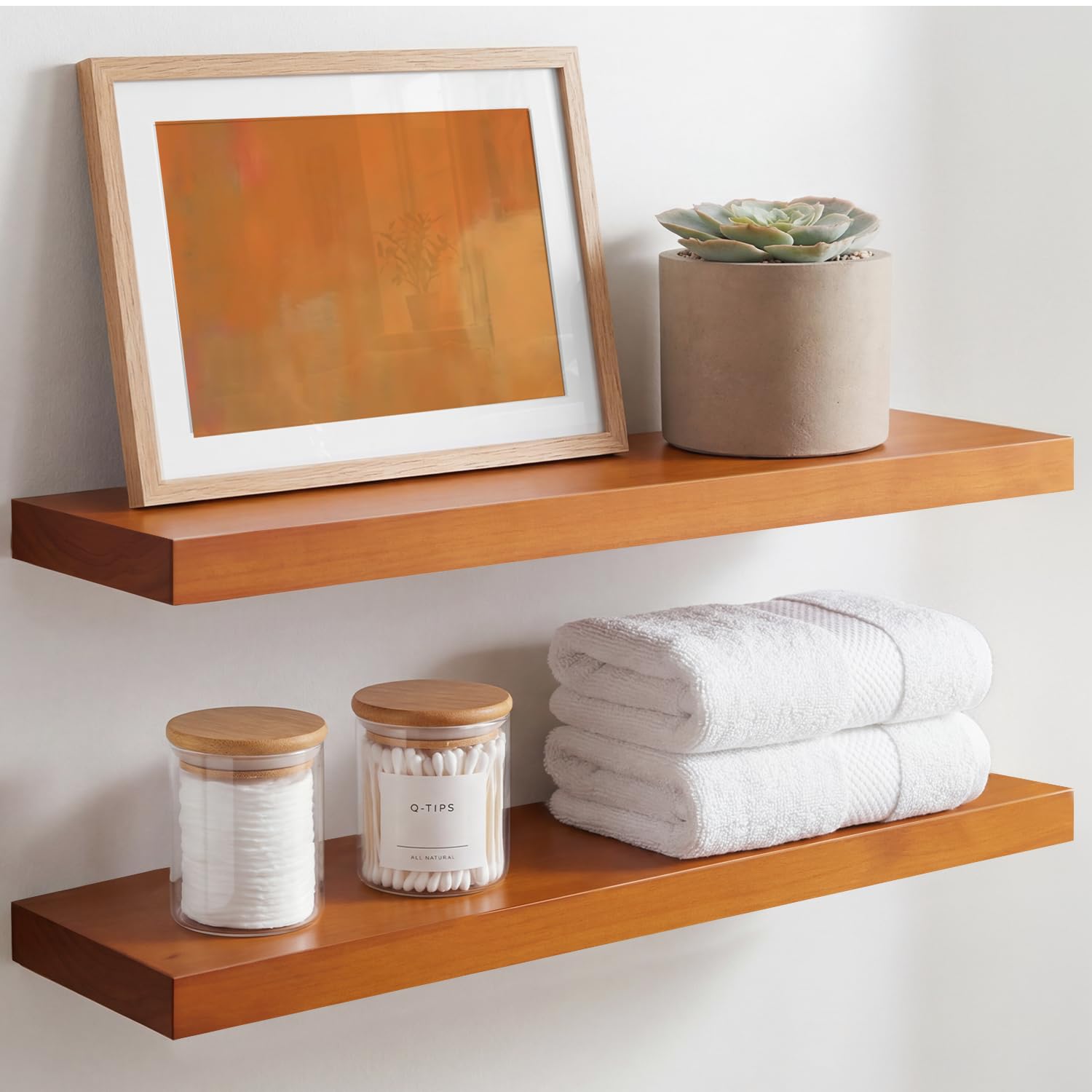 Homeforia front view honey oak shelf showcasing warm finish and clean lines