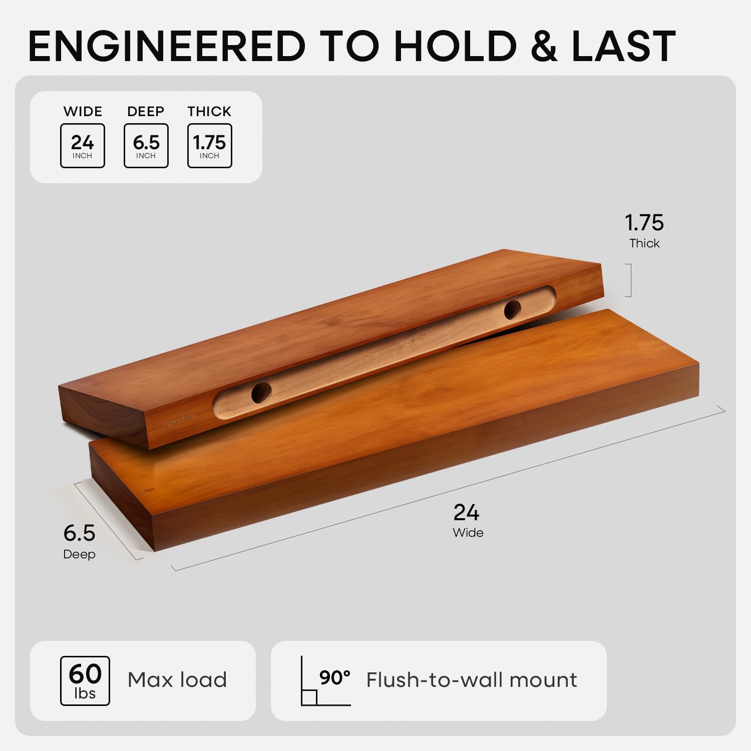 Homeforia internal bracket hidden inside shelf for invisible mounting benefit