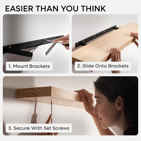 Homeforia internal metal bracket concealed inside shelf illustrating invisible hardware
