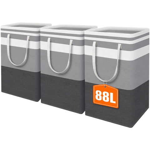 HomeHacks front view of three hampers showing large capacity benefit
