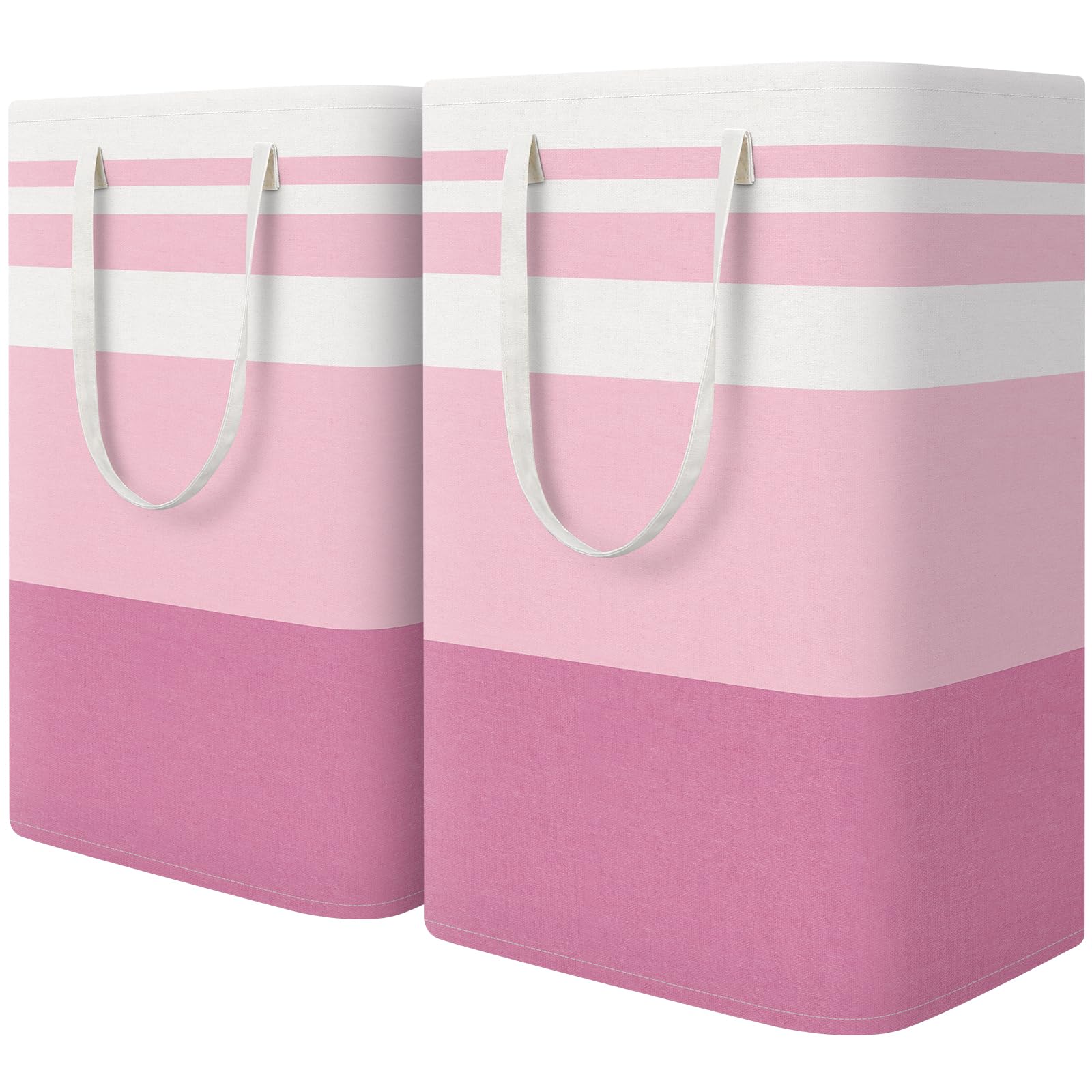 HomeHacks front view of two pink hampers showing size and color benefit