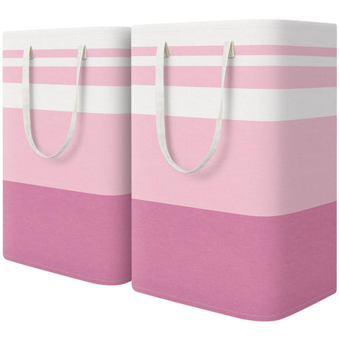HomeHacks front view of two pink hampers showing size and color benefit