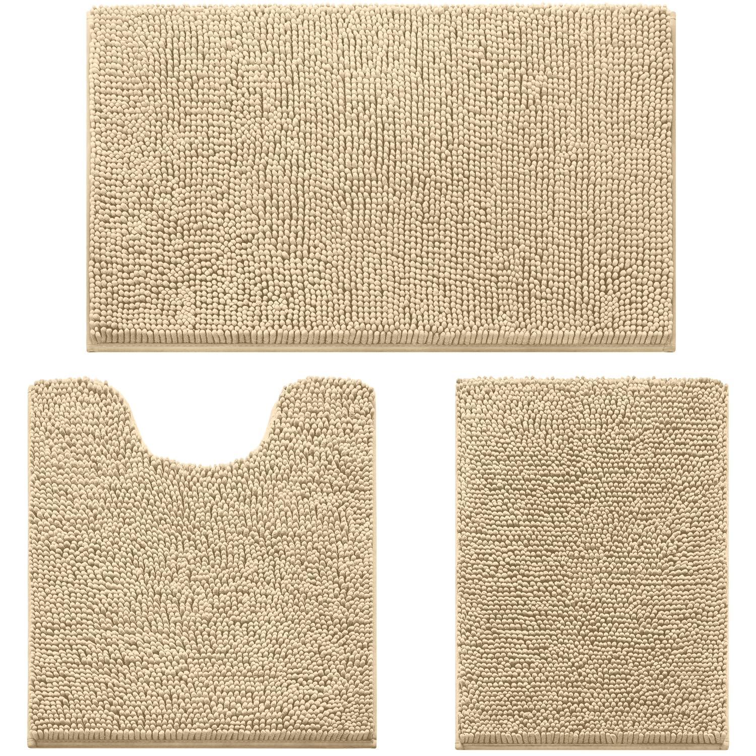 HOMEIDEAS front view of three-piece beige chenille set shows cozy coordinated look and comfort