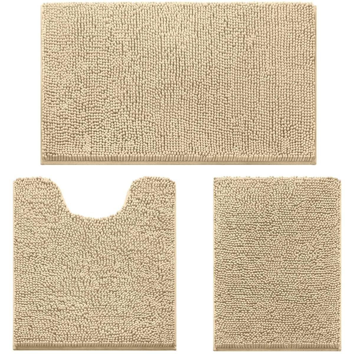 HOMEIDEAS front view of three-piece beige chenille set shows cozy coordinated look and comfort