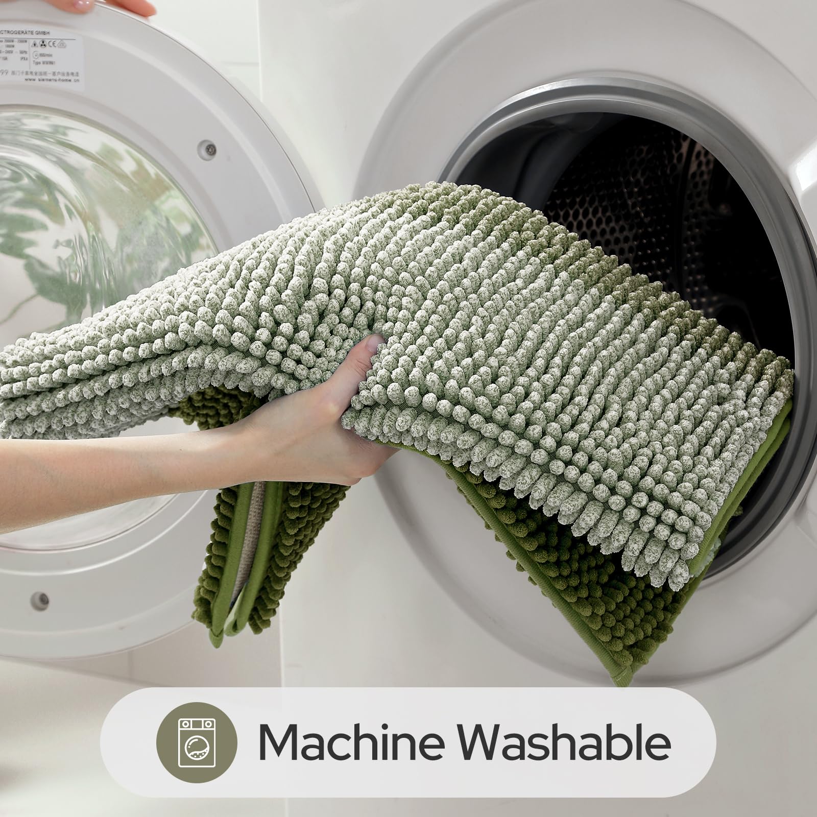 HOMEIDEAS folded rugs with label showing machine-washable convenience