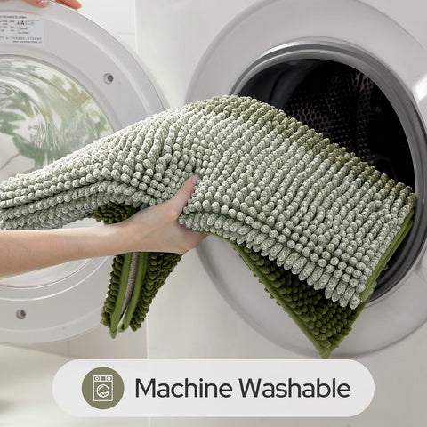 HOMEIDEAS folded rugs with label showing machine-washable convenience