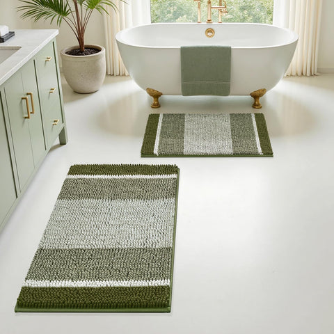 HOMEIDEAS styled bathroom with rugs showing coordinated decor impact