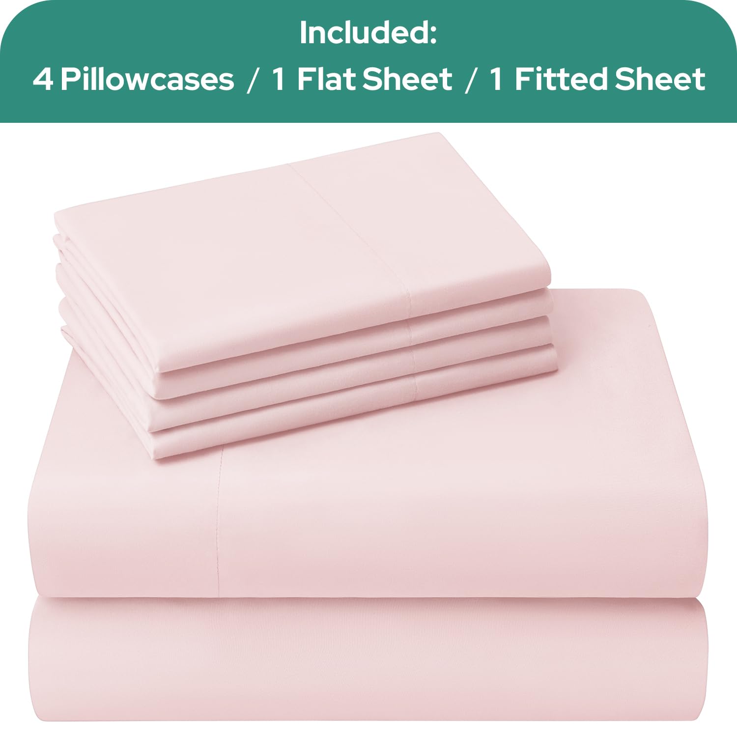 HOMEIDEAS pale pink sheets styled on queen bed for a calming bedroom look