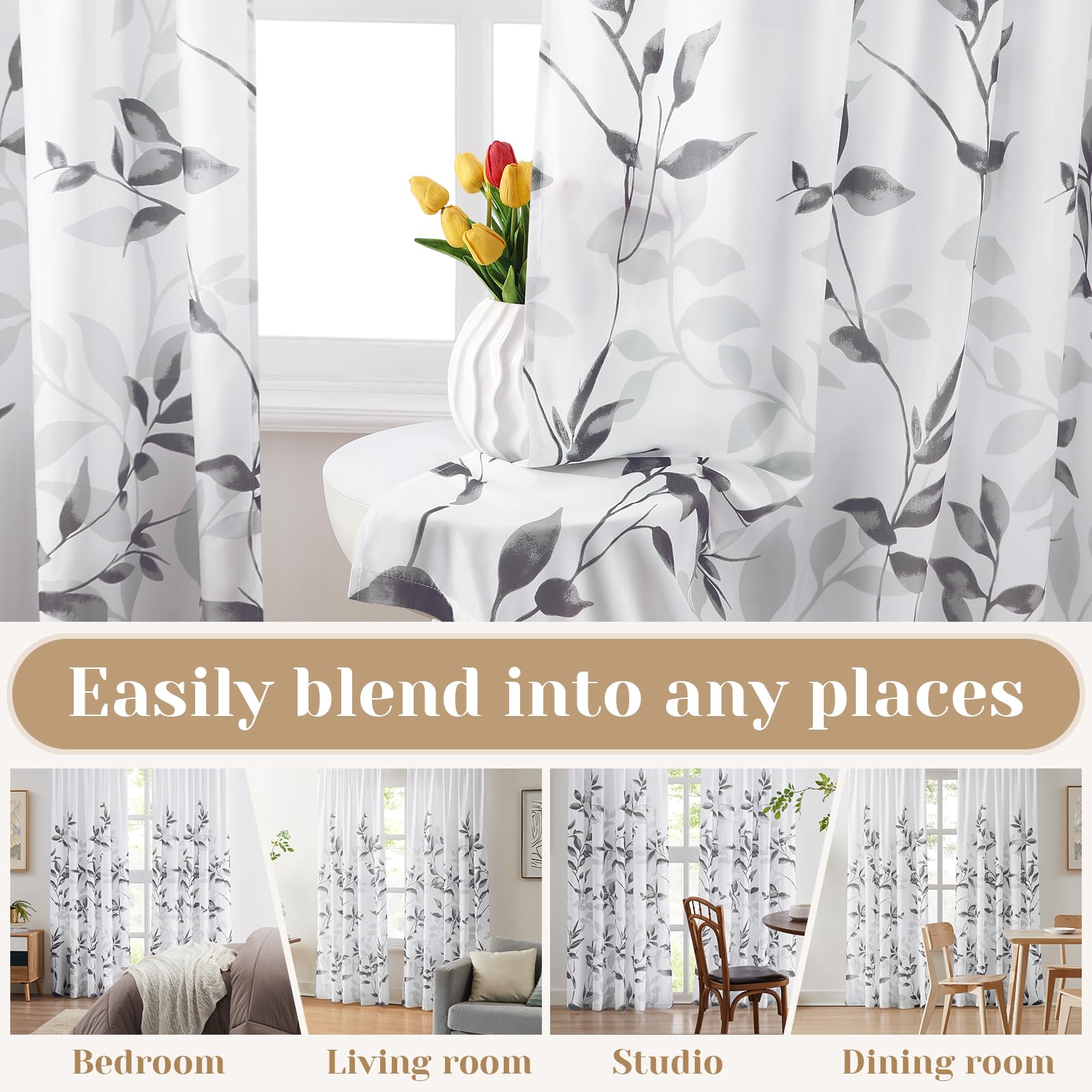 HOMEIDEAS rod pocket top hem for easy, secure curtain hanging