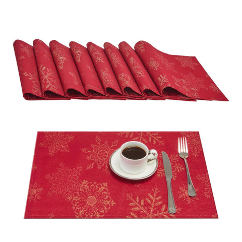 HomeJoy front view of red gold placemats showing festive finish and protection
