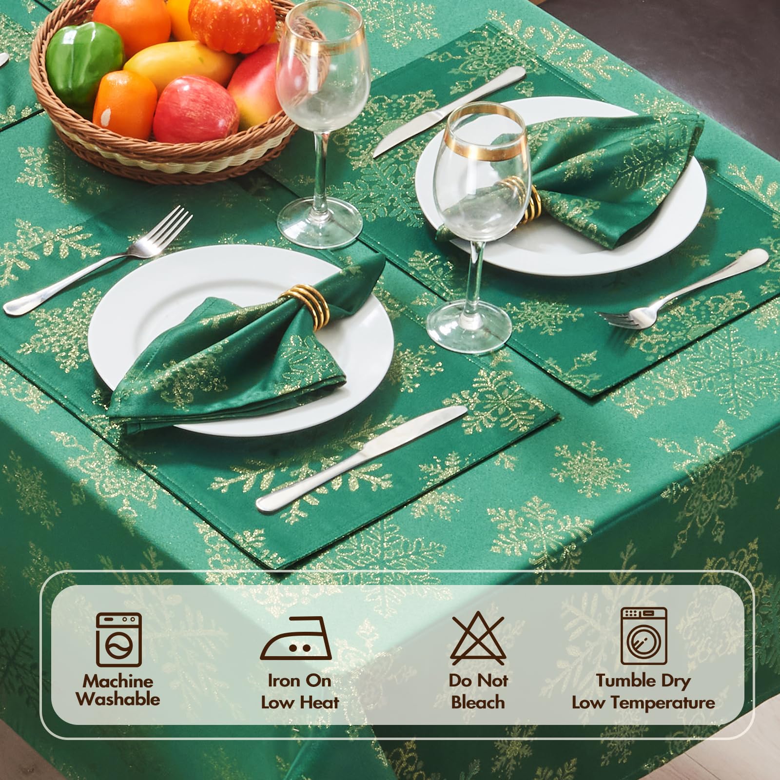 HomeJoy tablecloth on holiday table demonstrating waterproof and elegant look
