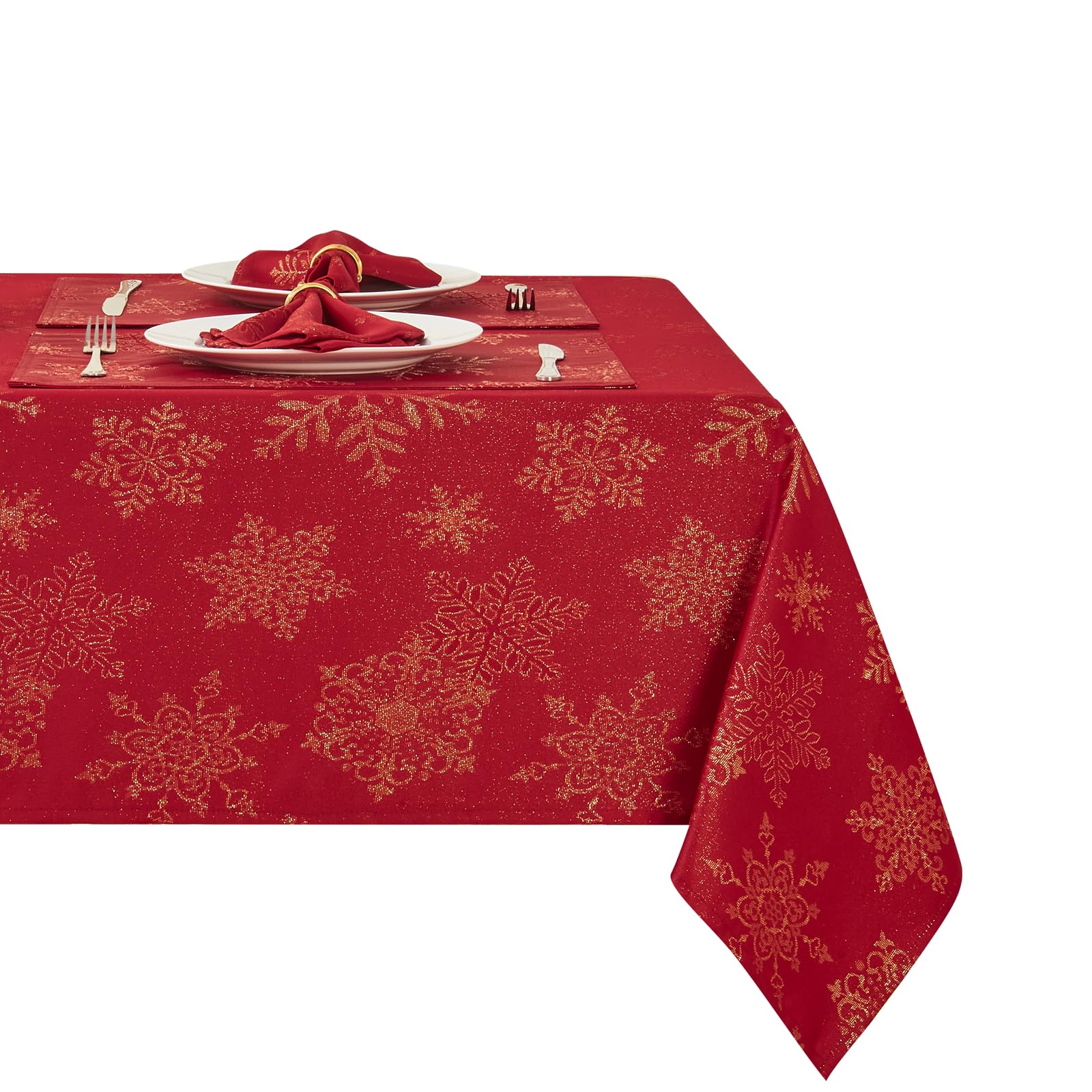 HomeJoy front view showing red gold tablecloth on table for festive appeal