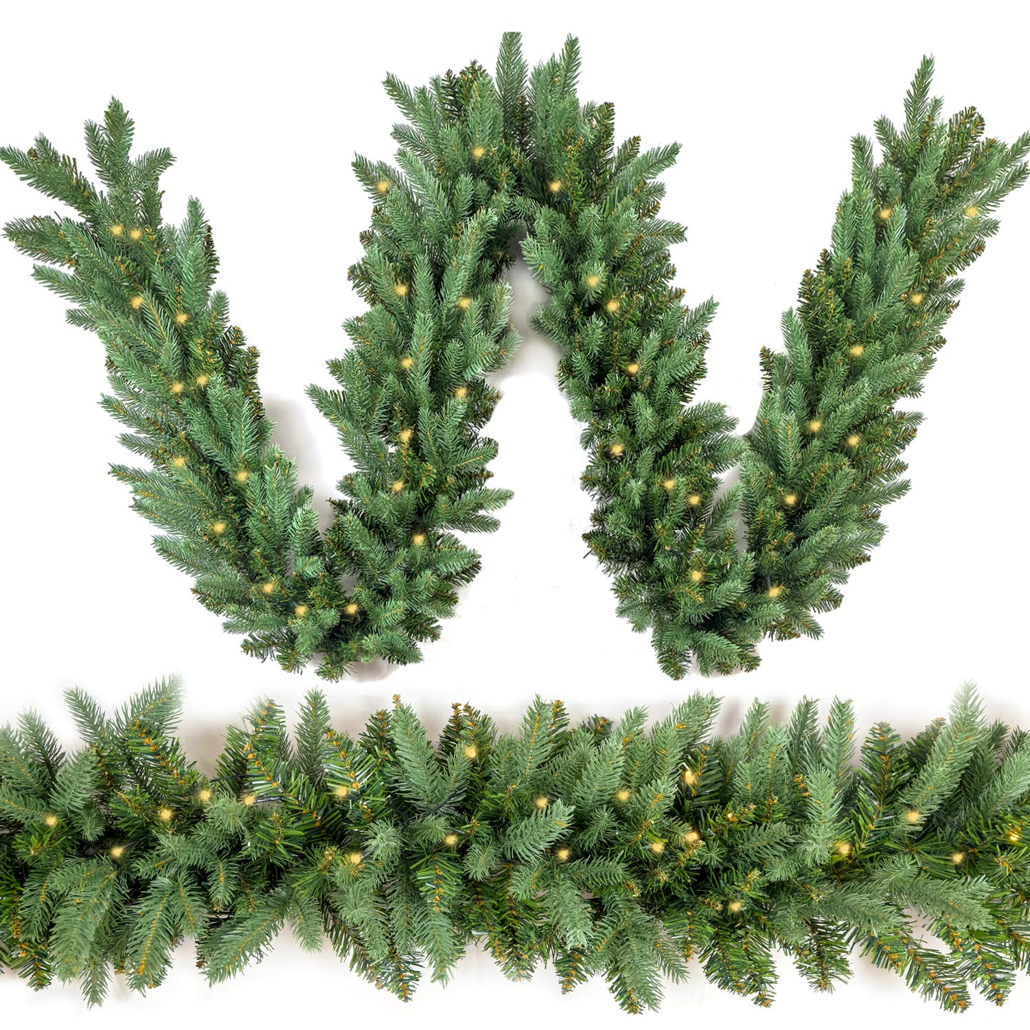 HomeKaren front view of 9ft garland showing lush Fraser fir realism and full coverage