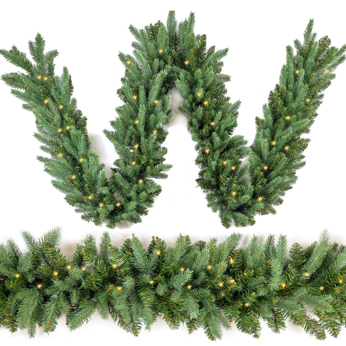 HomeKaren front view of 9ft garland showing lush Fraser fir realism and full coverage
