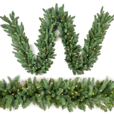 HomeKaren front view of 9ft garland showing lush Fraser fir realism and full coverage