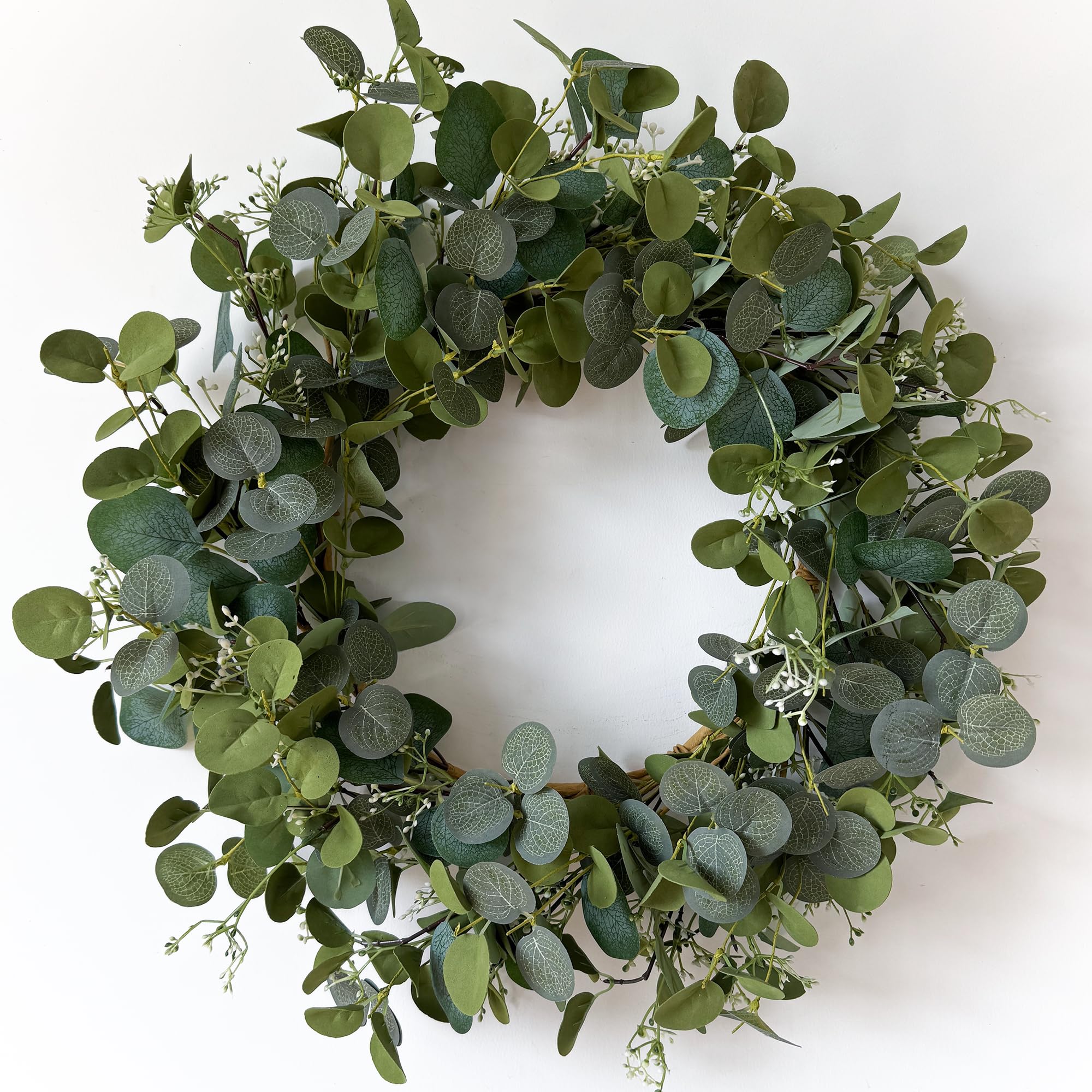 HomeKaren eucalyptus wreath front view shows full greenery and curb appeal