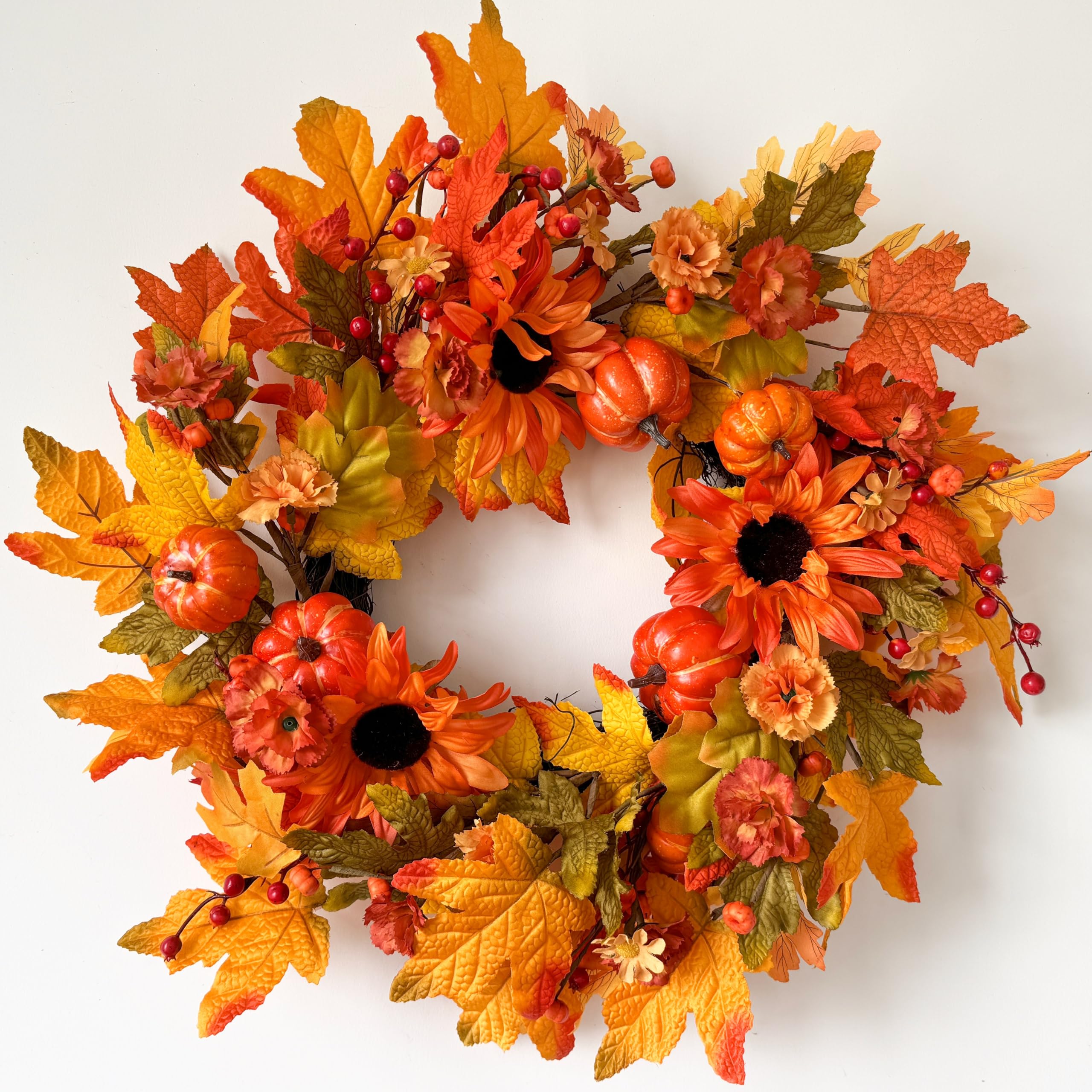 HomeKaren wreath on front door showing warm harvest welcome