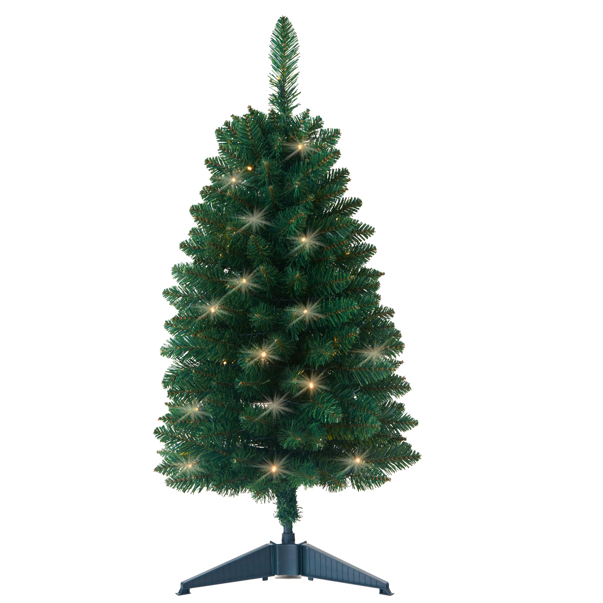 HomeKaren front view of pre-lit mini tree showing warm LED glow and compact size