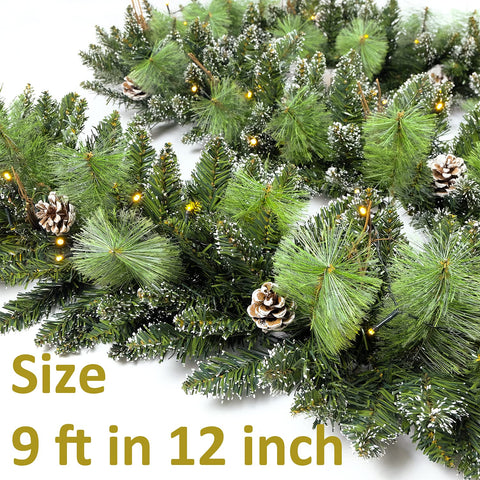 HomeKaren image of 50 clear LED lights glowing along garland, creates warm festive illumination
