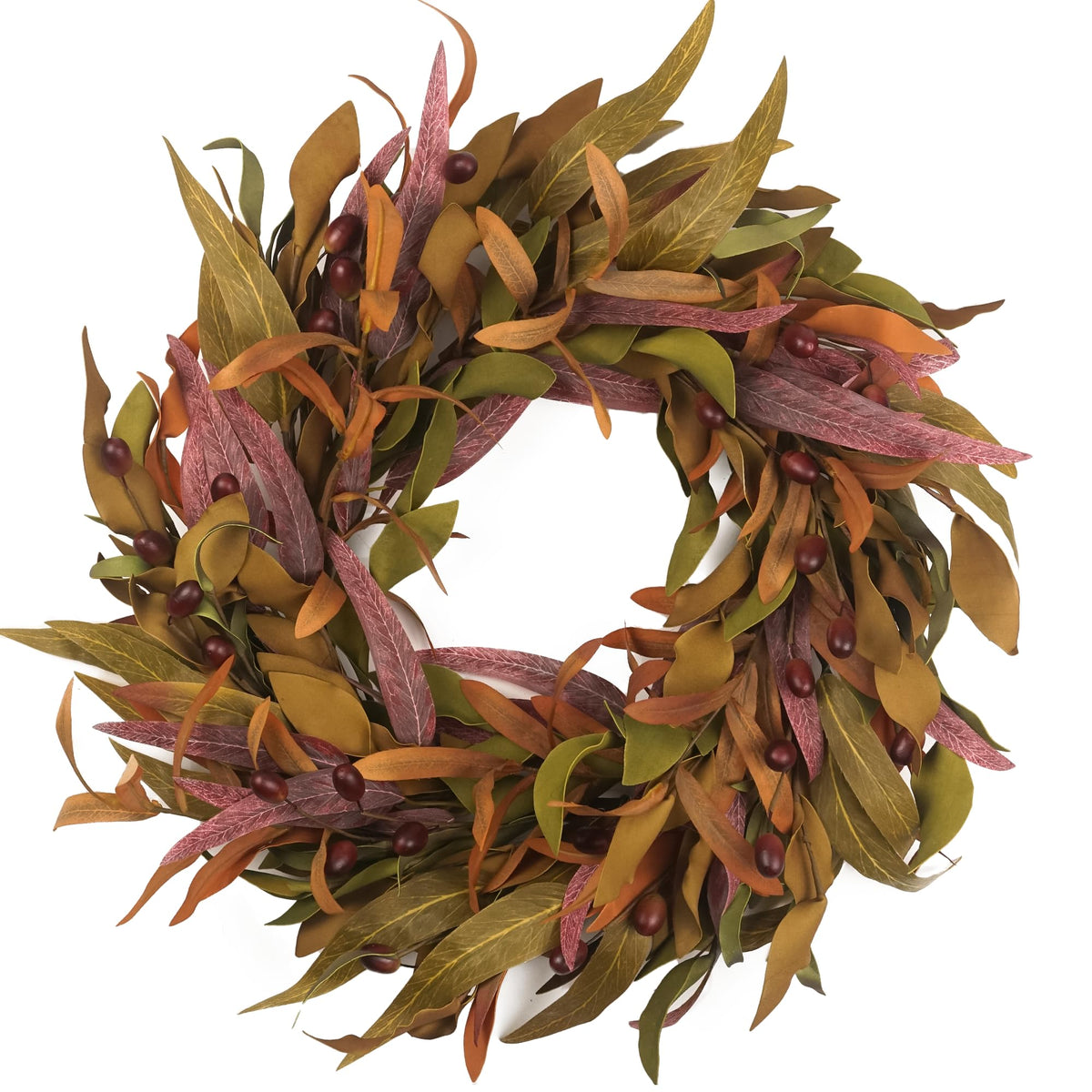 HomeKaren olive wreath front view showing full 22 inch coverage and welcoming look