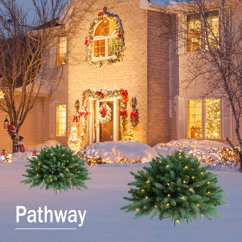 HomeKaren paired urns on steps for symmetrical seasonal curb appeal
