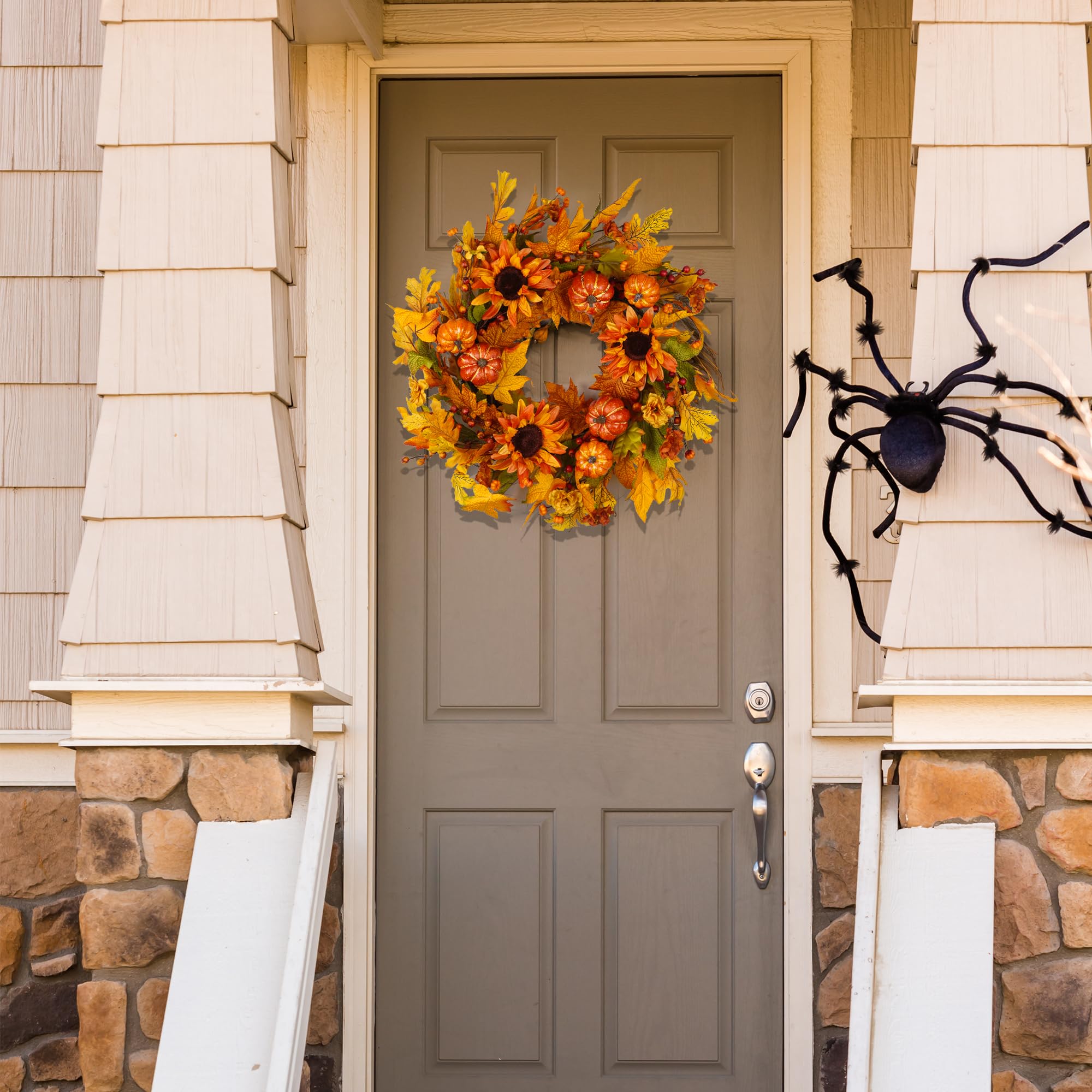 HomeKaren wreath beside door knob showing true 22-inch scale