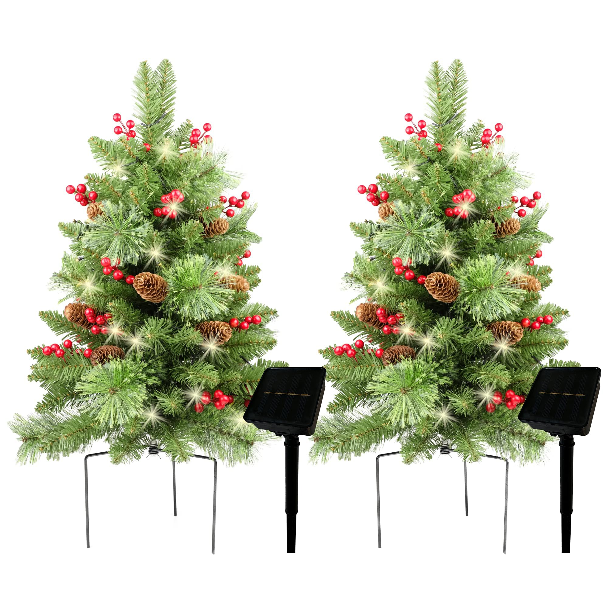 HomeKaren front view of prelit 30 inch tree showing warm white LEDs and festive curb appeal