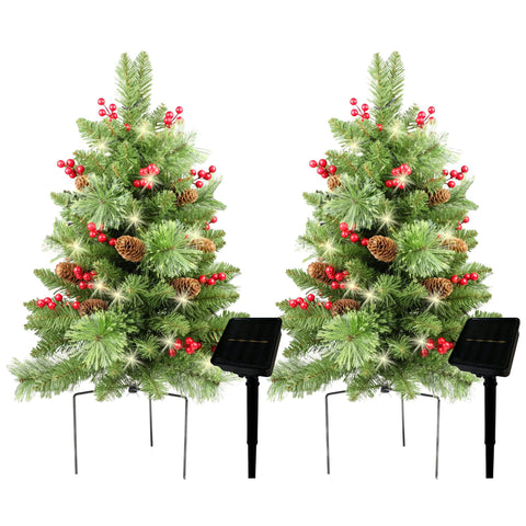 HomeKaren front view of prelit 30 inch tree showing warm white LEDs and festive curb appeal