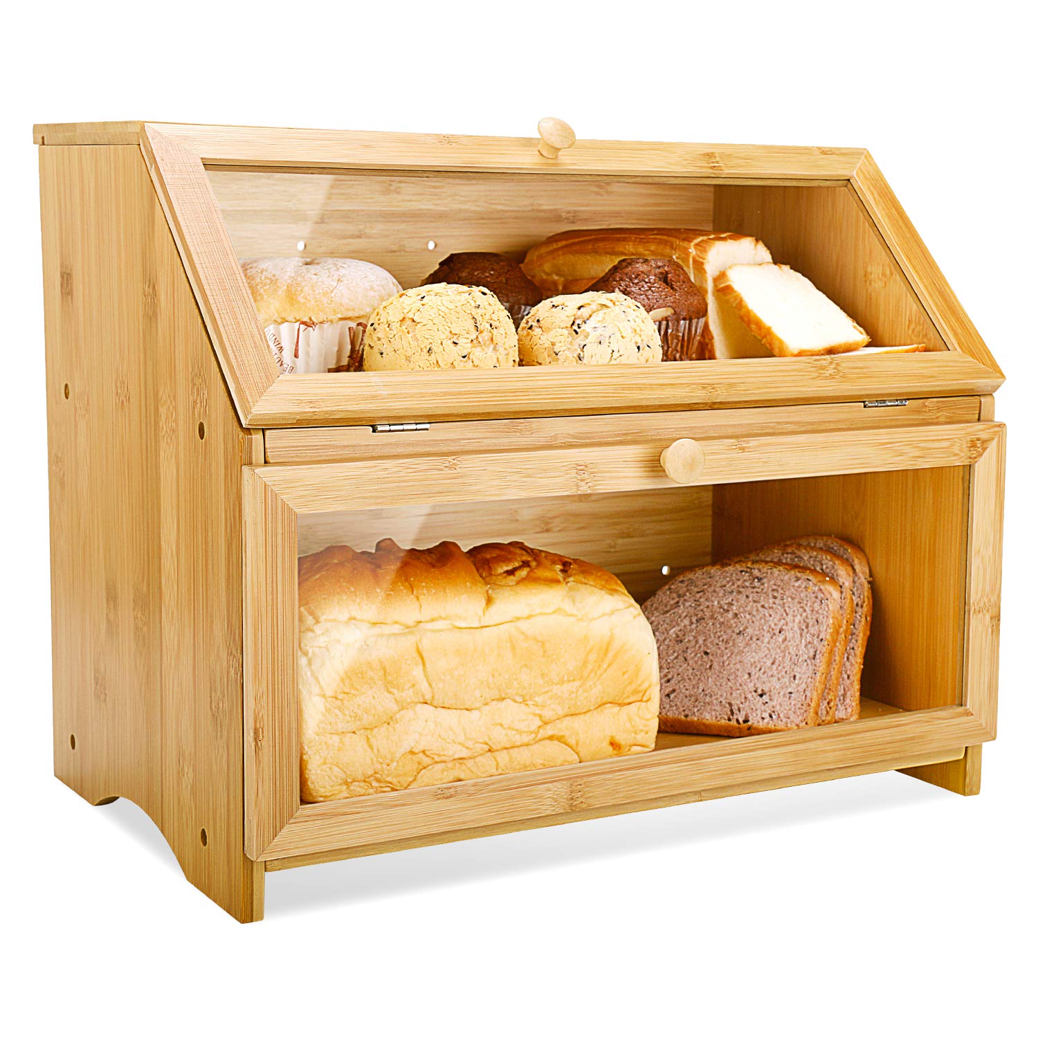 HOMEKOKO front view showing bamboo bread box protecting loaves