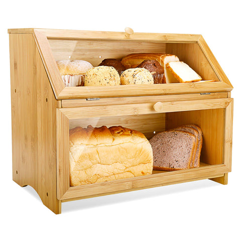 HOMEKOKO front view showing bamboo bread box protecting loaves