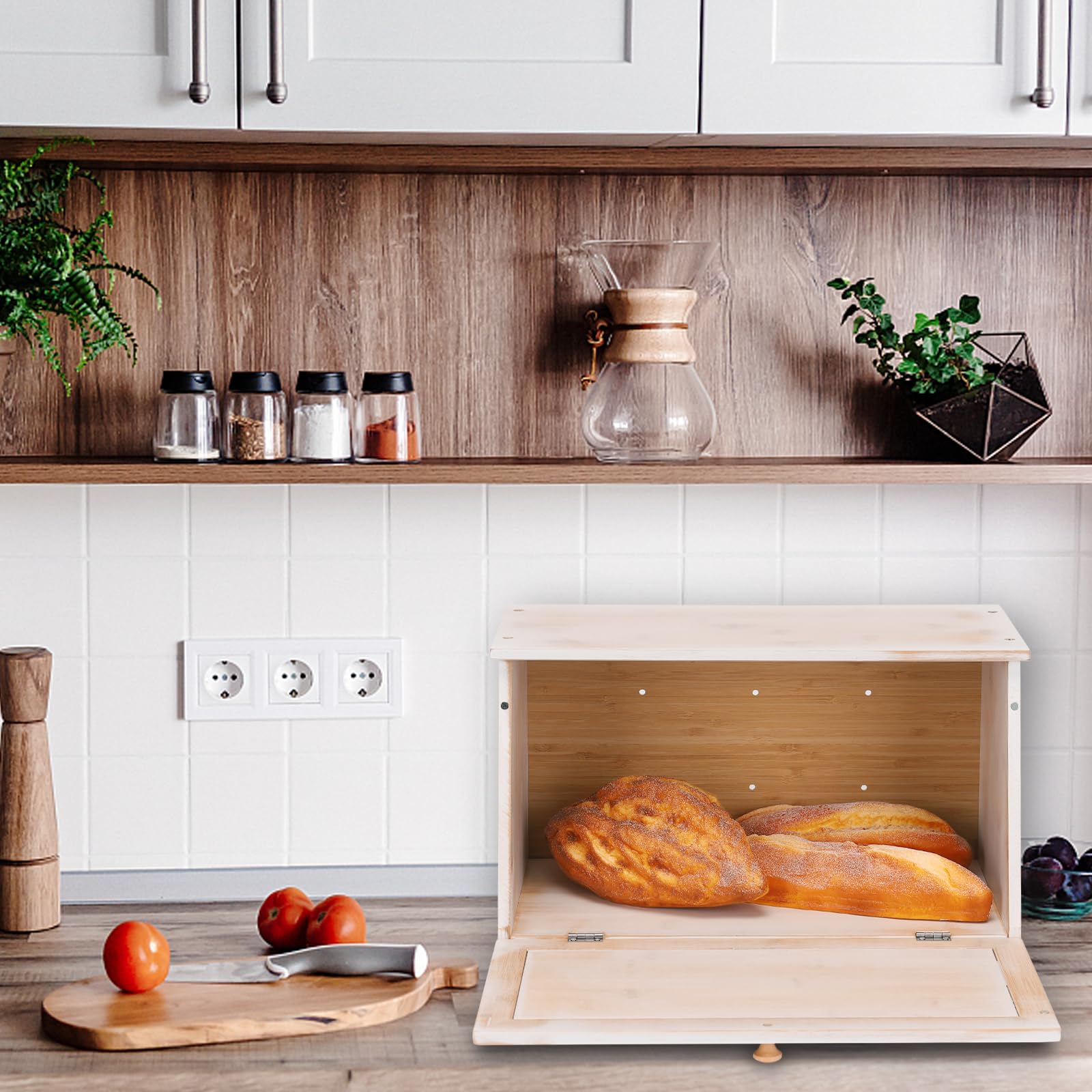 HOMEKOKO styled on rustic kitchen counter showing decorative farmhouse appeal benefit