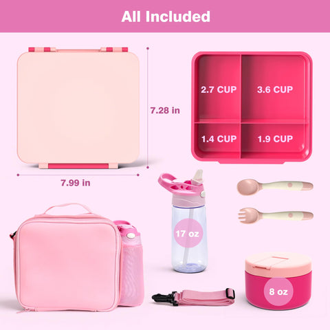 HOMEKOL four-compartment bento top view keeps foods separate and organized