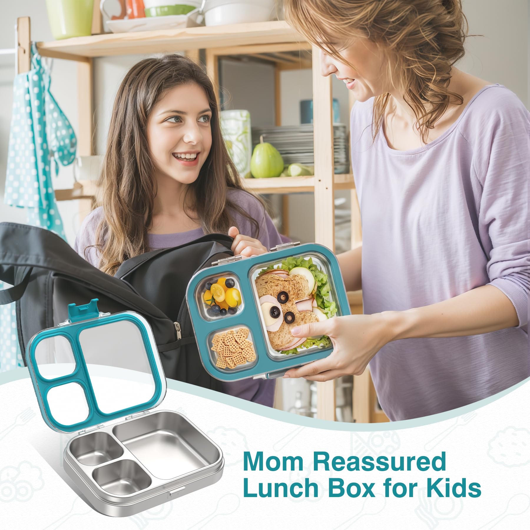HOMEKOL bento in use with sandwich and sides illustrating portion control