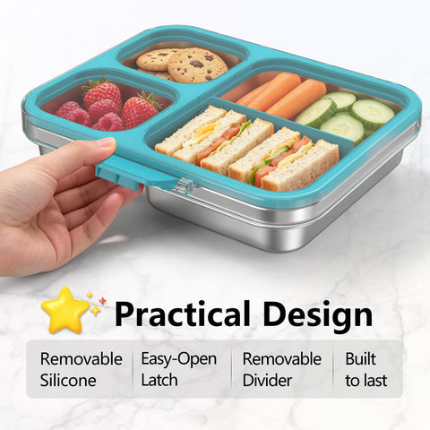 HOMEKOL open bento demonstrating easy-open tip and leak-resistant design